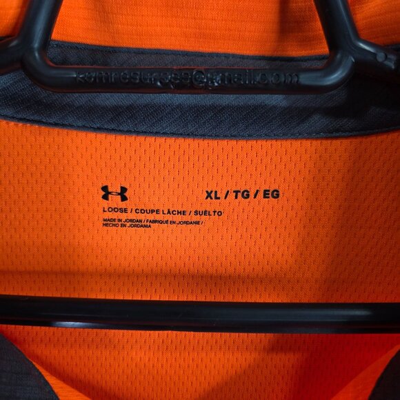 Mens Under Armour UV Orange Loose Fit Polo Shirt 100% Polyester Short Sleeve XL - Picture 3 of 8